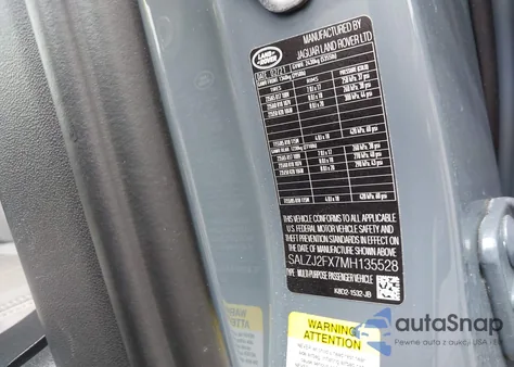 2021 Land Rover Range Rover Evoque S из США, поврежденный, VIN SALZJ2FX7MH135528